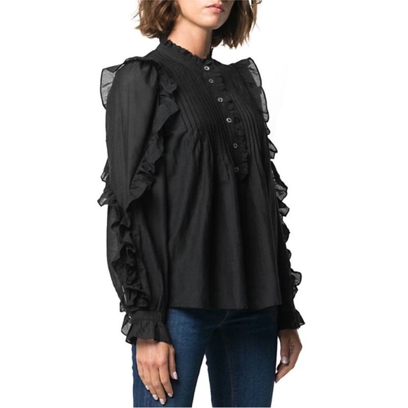 Zadig & Voltaire Timmy Tomboy Pintuck Blouse Top Ruffle Lace Victorian Large - Picture 1 of 8